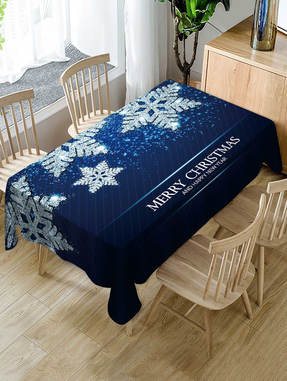 

Christmas Snowflakes Printed Table Cloth, Blue