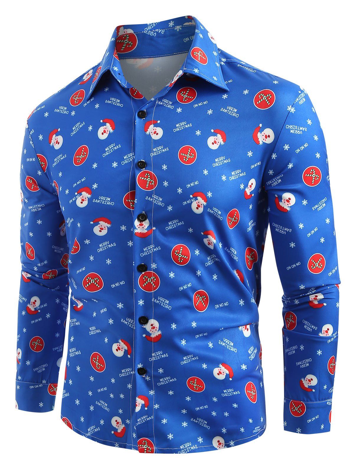 

Santa Claus Printed Christmas Long Sleeves Shirt, Ocean blue