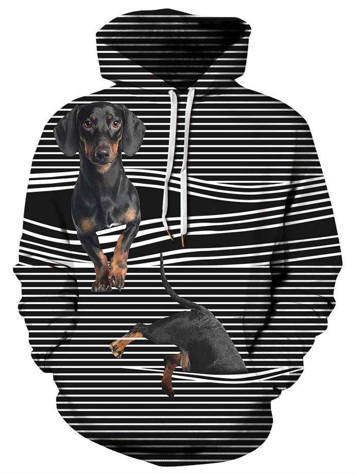 

Dogs Stripes Print Pullover Hoodie, Black