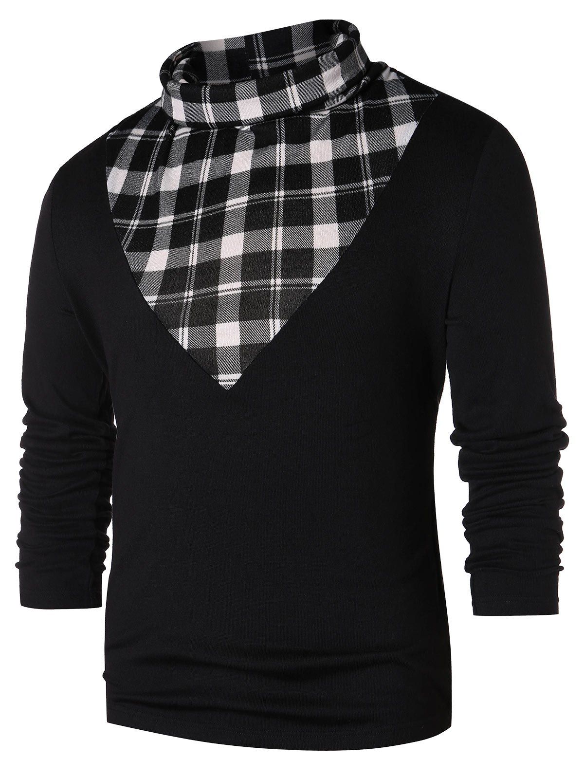 Outfits Checked Panel Turtle Neck T-shirt  