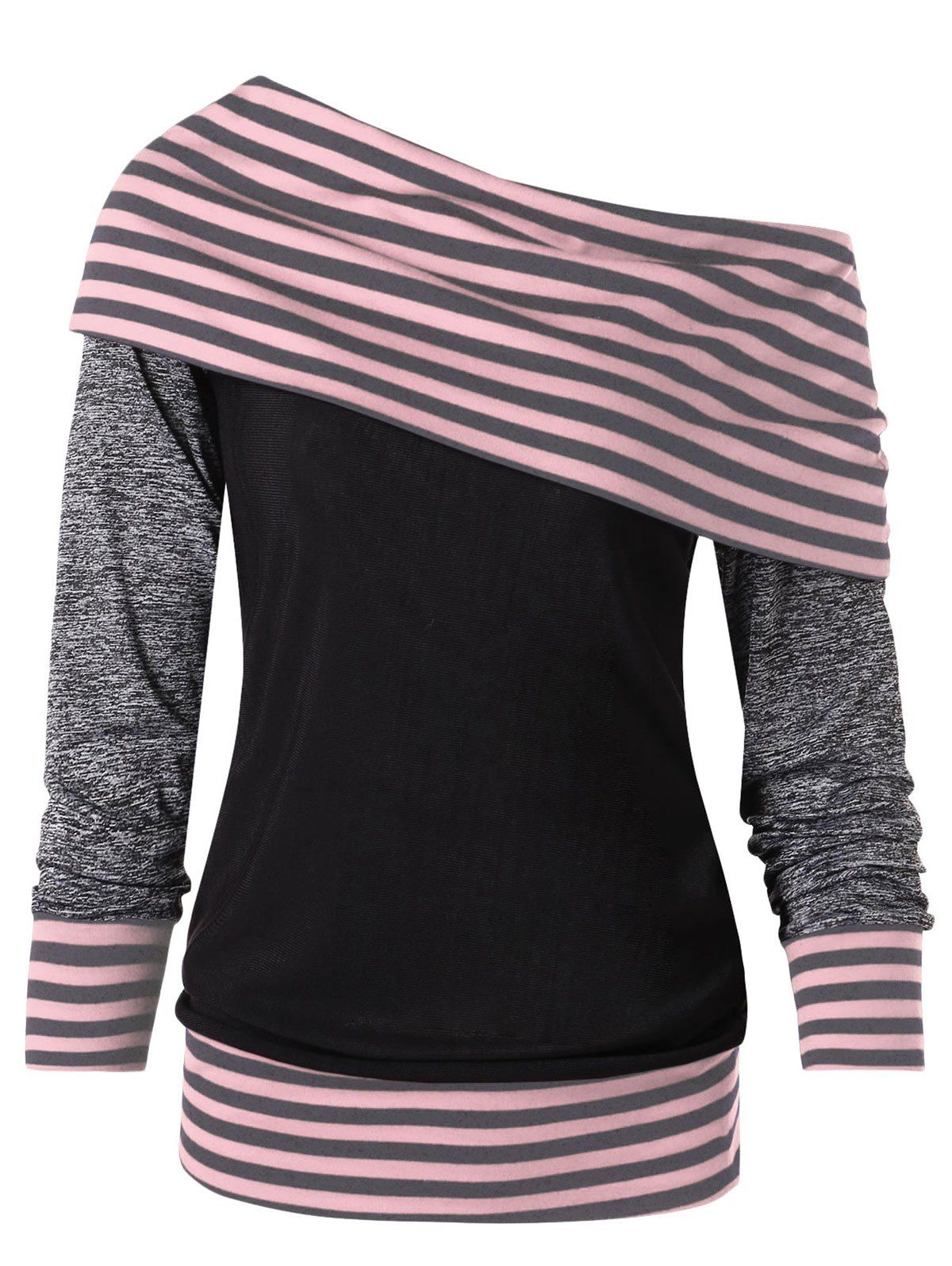 

Stripe Slash Neck Color Block Pullover, Pink