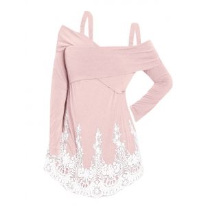 

Front Criss Cross Plus Size Applique T-shirt, Light pink