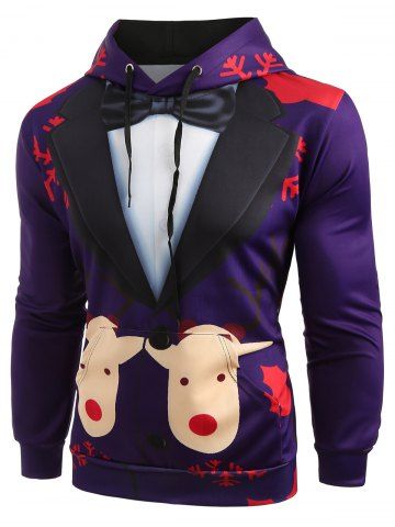 Christmas Faux Suit Print Pullover Hoodie - PURPLE - M