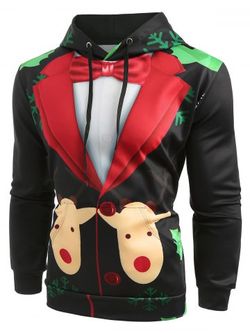 Christmas Faux Suit Print Pullover Hoodie - BLACK - M