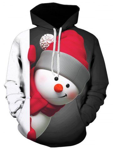 JMSUN Men Christmas Kangaroo Pocket Snowman 3D Print Hoodie 