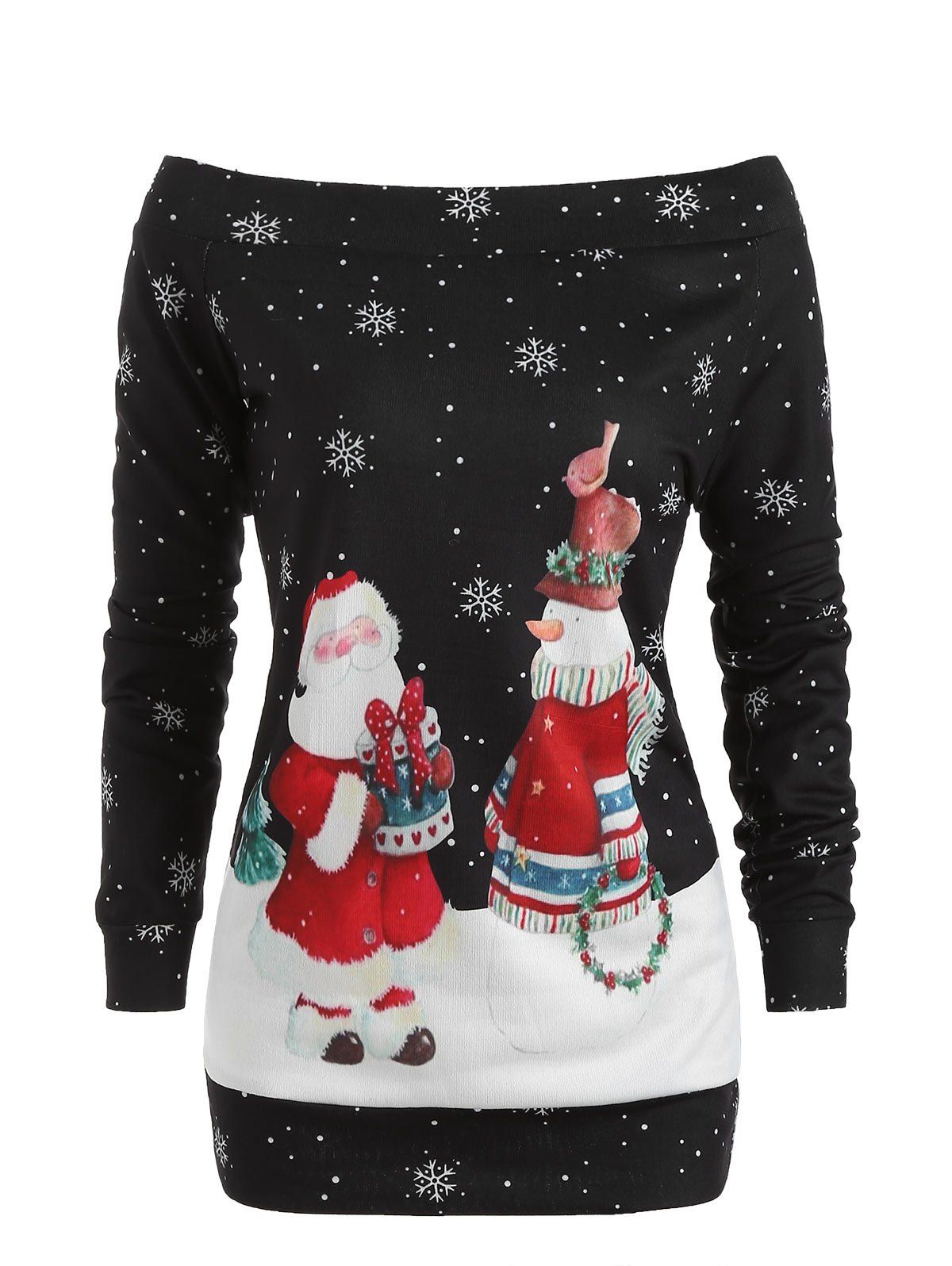 

Off The Shoulder Christmas Santa Print Top, Black