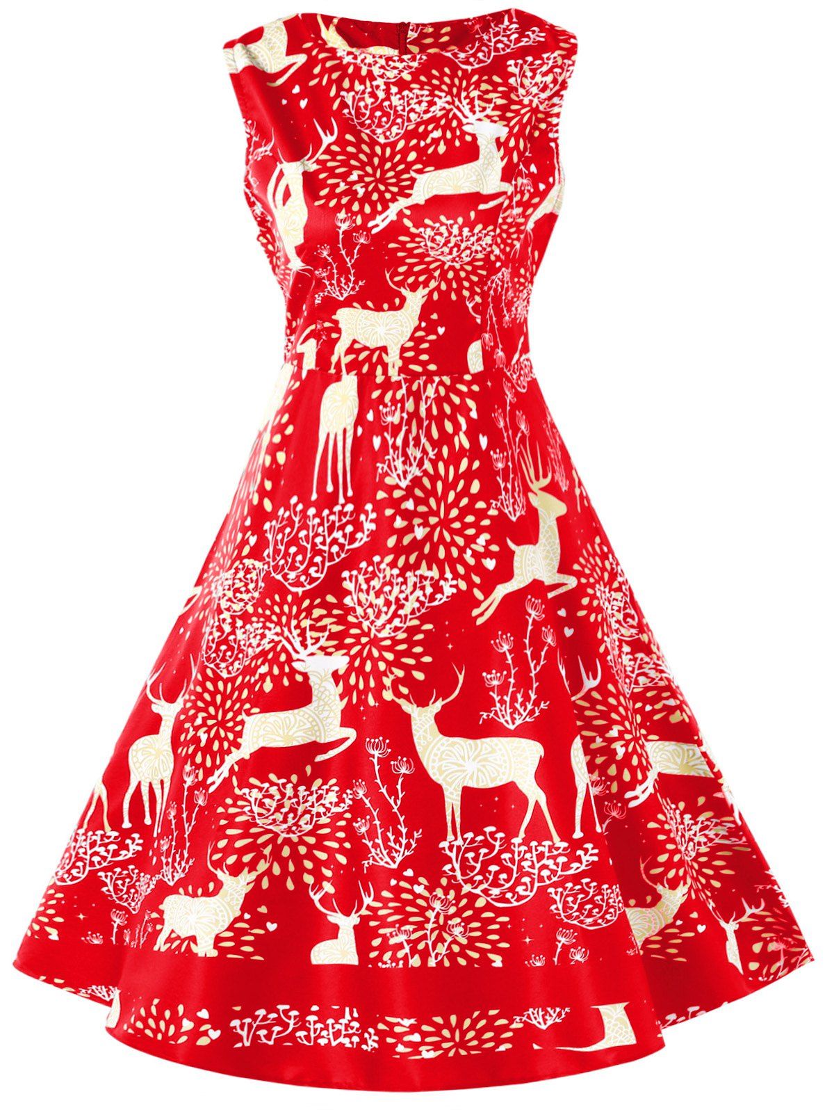 

Vintage Christmas Elk Print Pin Up Dress, Rosso red