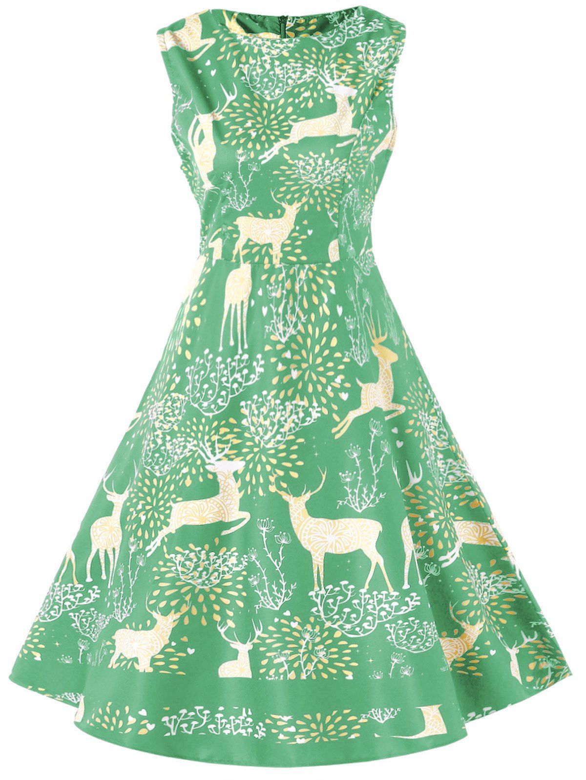 

Vintage Christmas Elk Print Pin Up Dress, Aquamarine