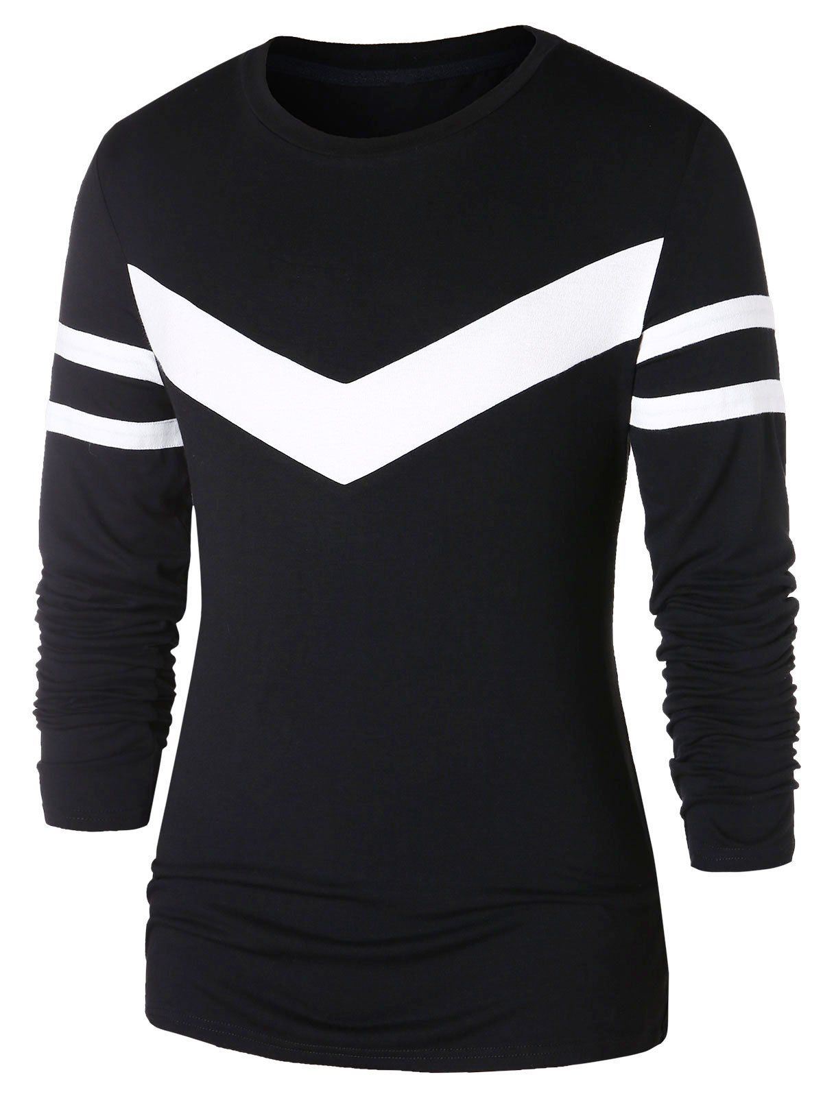 

Contrast Color Long Sleeve Striped T-shirt, Black