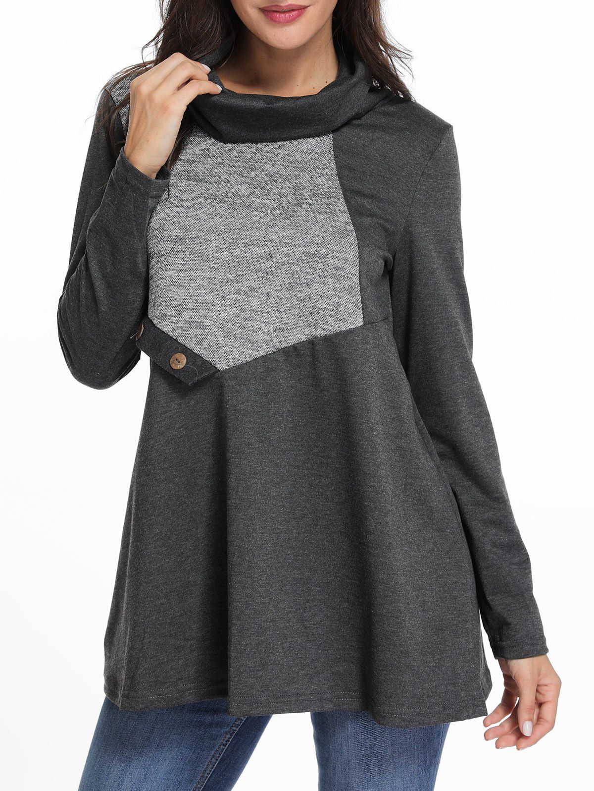 

Cowl Neck Contrast Tunic T Shirt, Dark gray