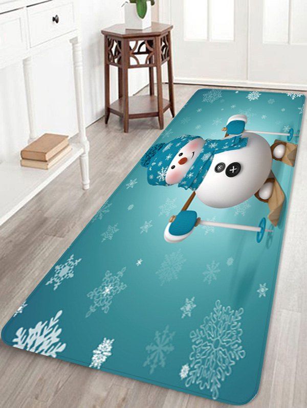 

Christmas Snowman Snowflake Pattern Water Absorption Floor Rug, Multi