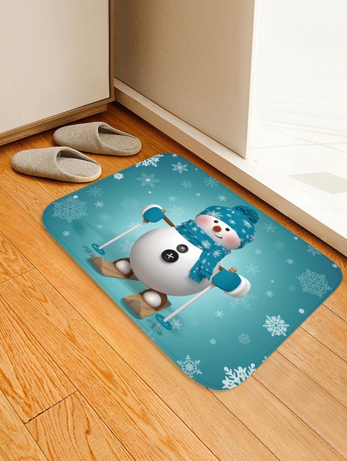 

Christmas Snowman Snowflake Pattern Water Absorption Floor Rug, Multi