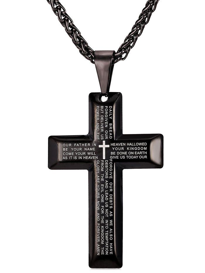 

Stainless Steel Letter Print Cross Necklace, Black