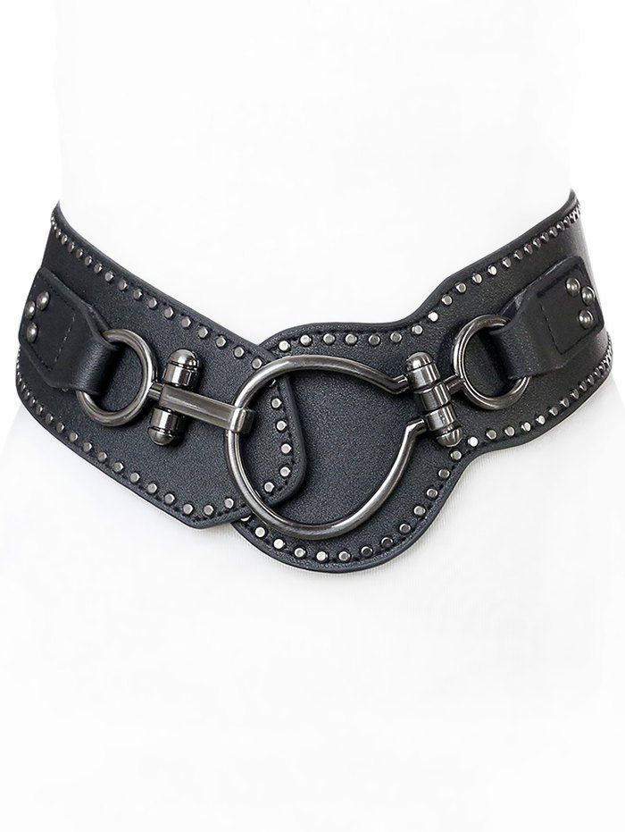 

Punk Rivets Faux Leather Wide Belt, Black