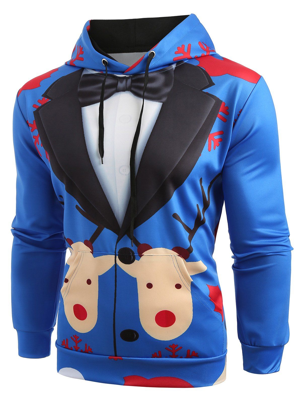 

Christmas Faux Suit Print Pullover Hoodie, Cobalt blue