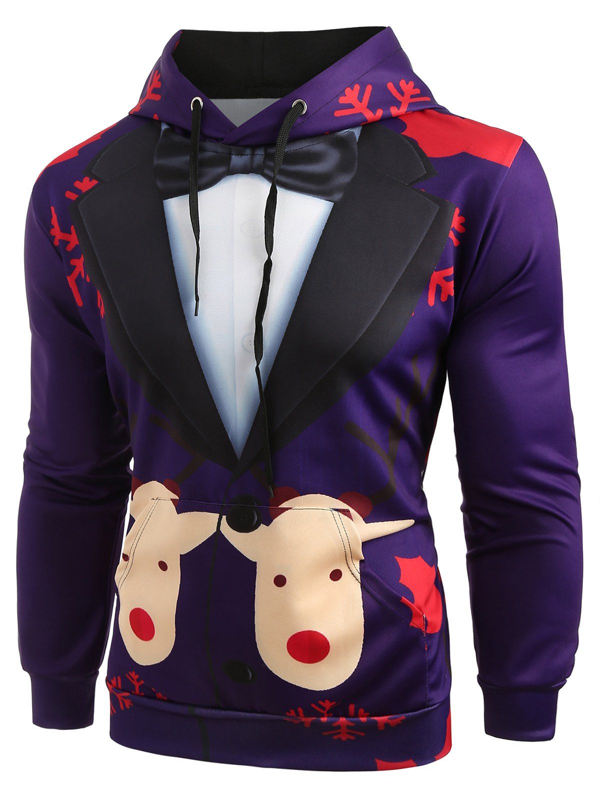 

Christmas Faux Suit Print Pullover Hoodie, Purple