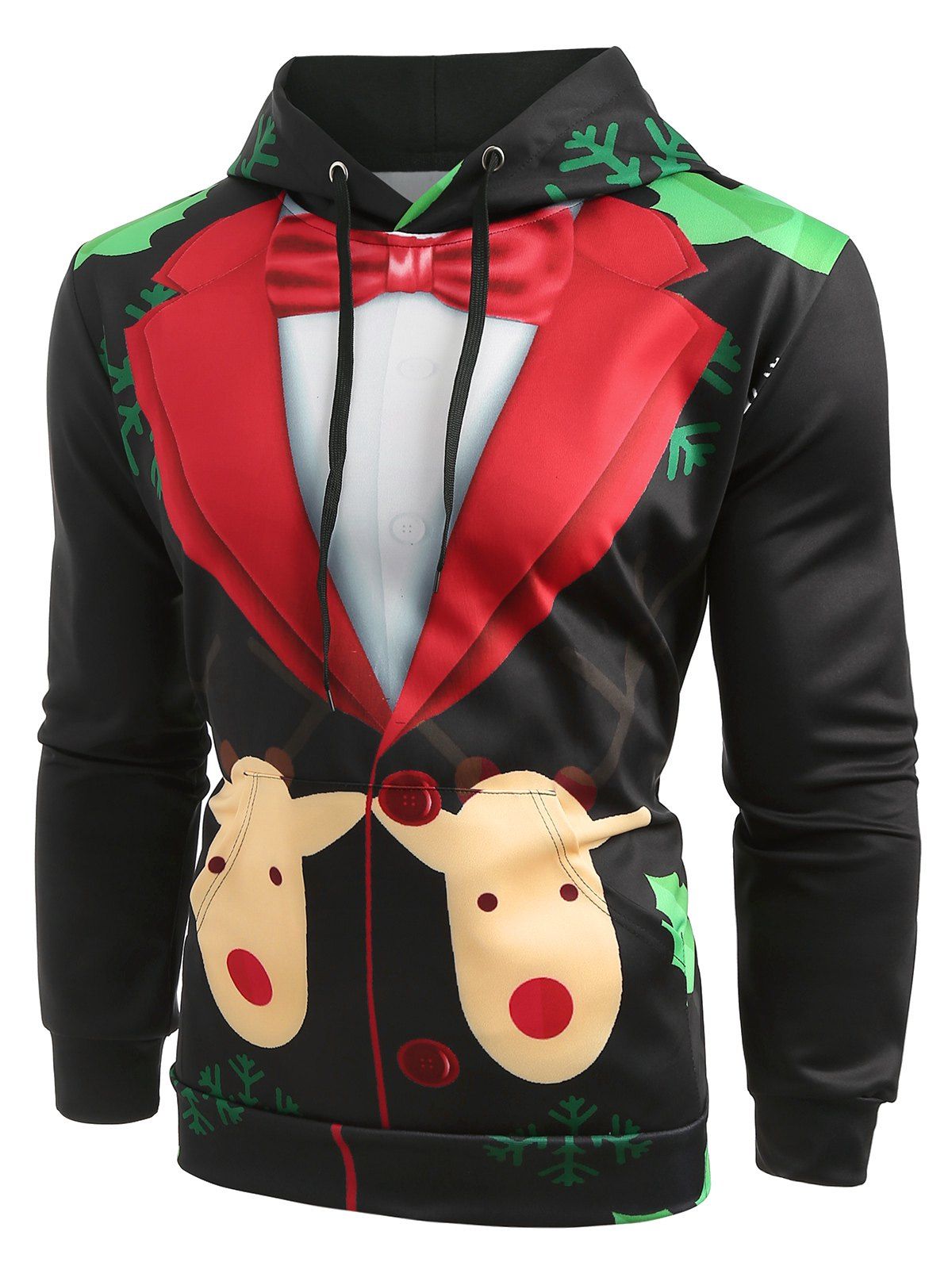

Christmas Faux Suit Print Pullover Hoodie, Black
