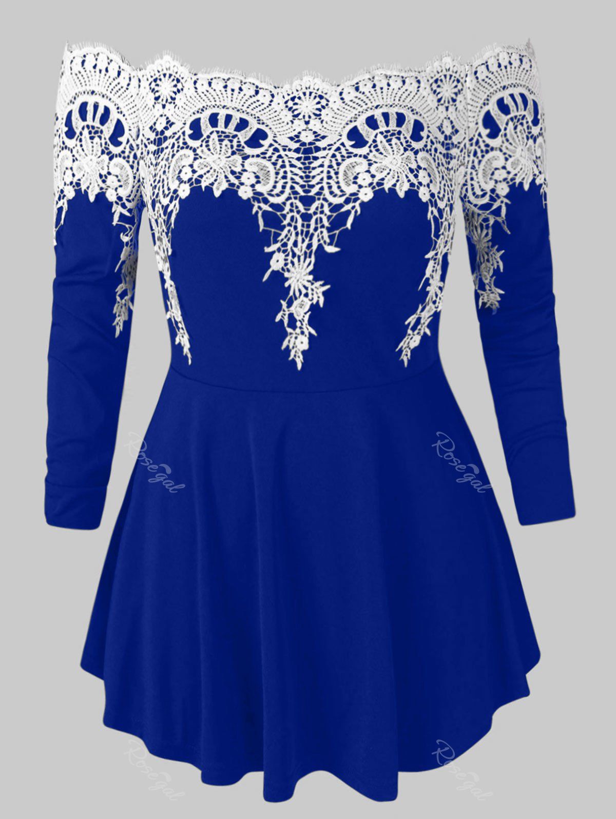 

Plus Size Off Shoulder Peplum Tee with Lace, Cobalt blue