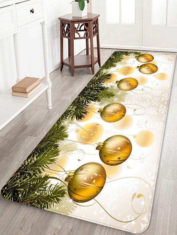 

Christmas Ball Snowflake Printed Non-slip Area Rug, Golden brown