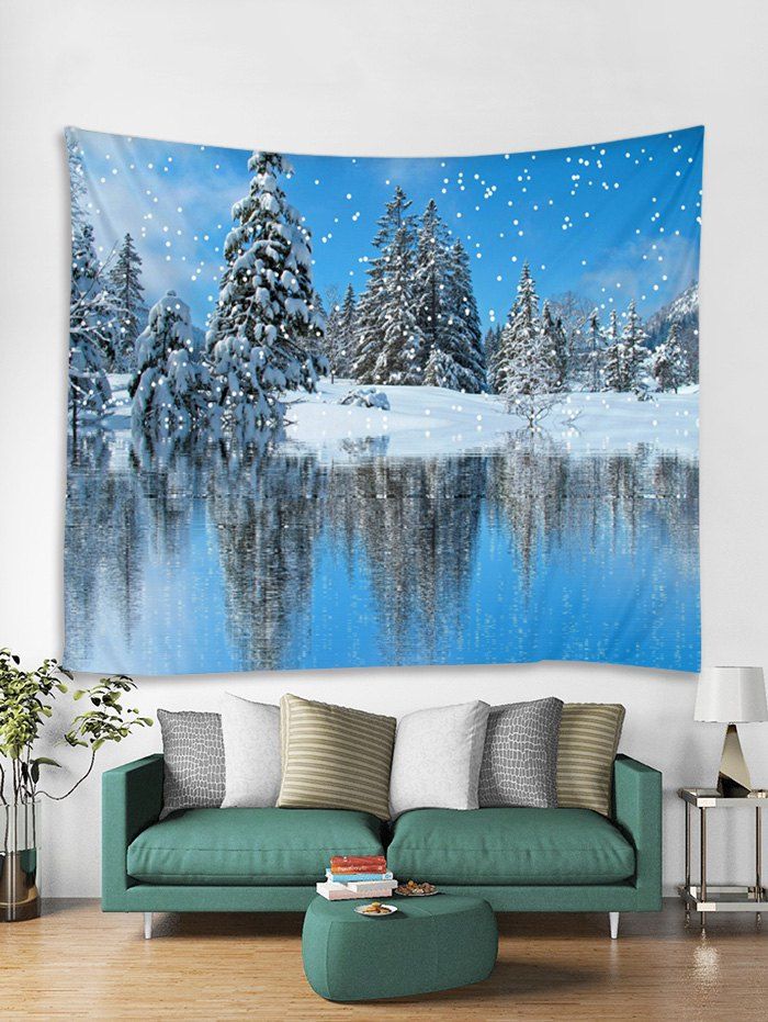 

Snow Scene Christmas Theme Tapestry Art Decoration, Dodger blue