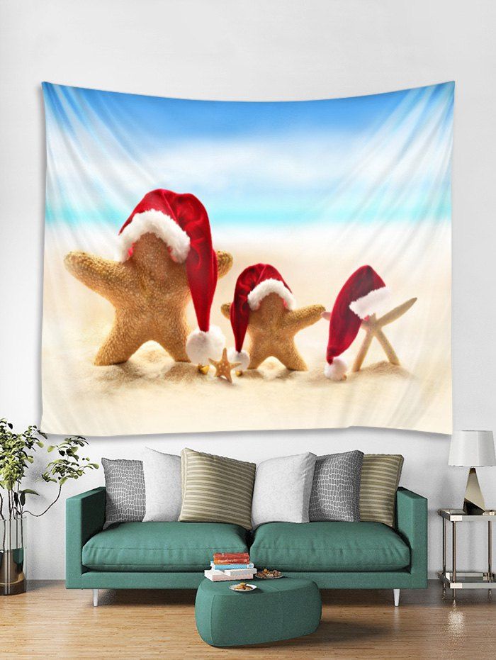 

Christmas Beach Starfish Print Tapestry Wall Hanging Decoration, Multi