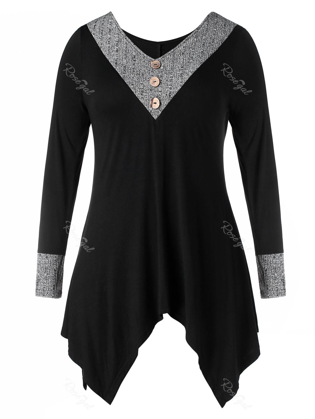 

Long Sleeve Plus Size Asymmetrical T-shirt, Black