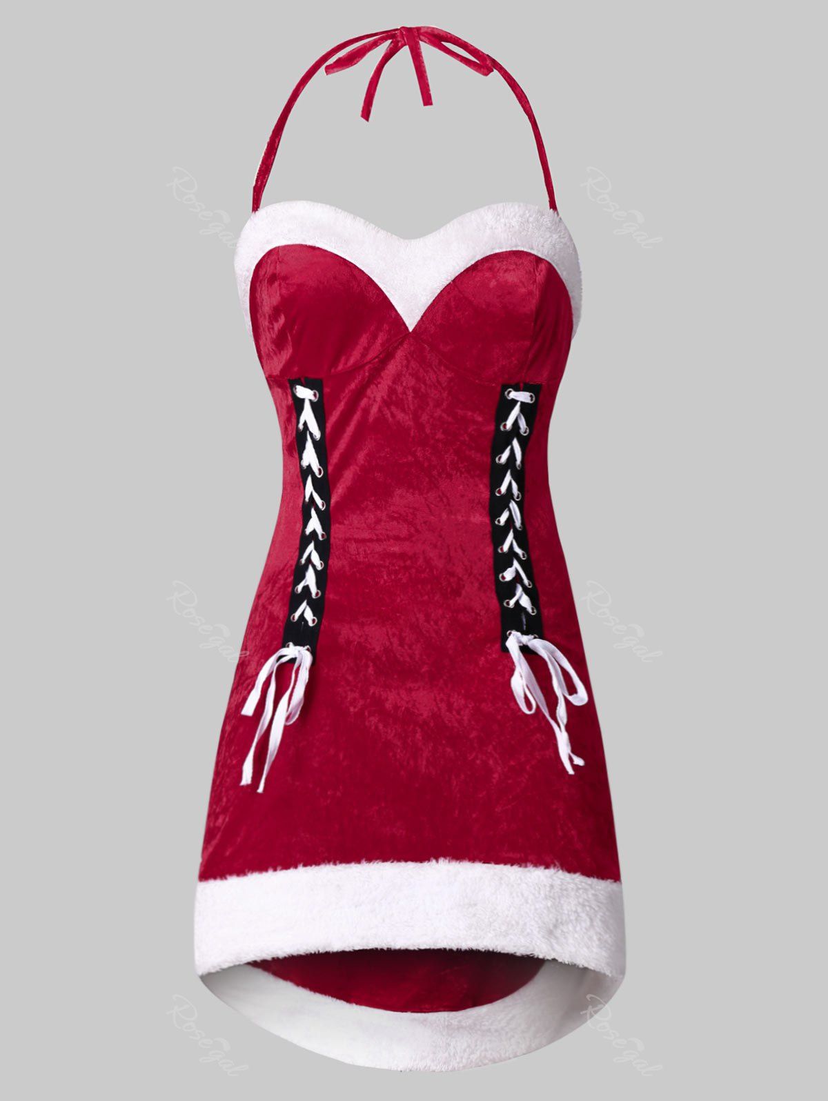 

Plus Size Halter Velvet Christmas Santa Claus Dress, Red