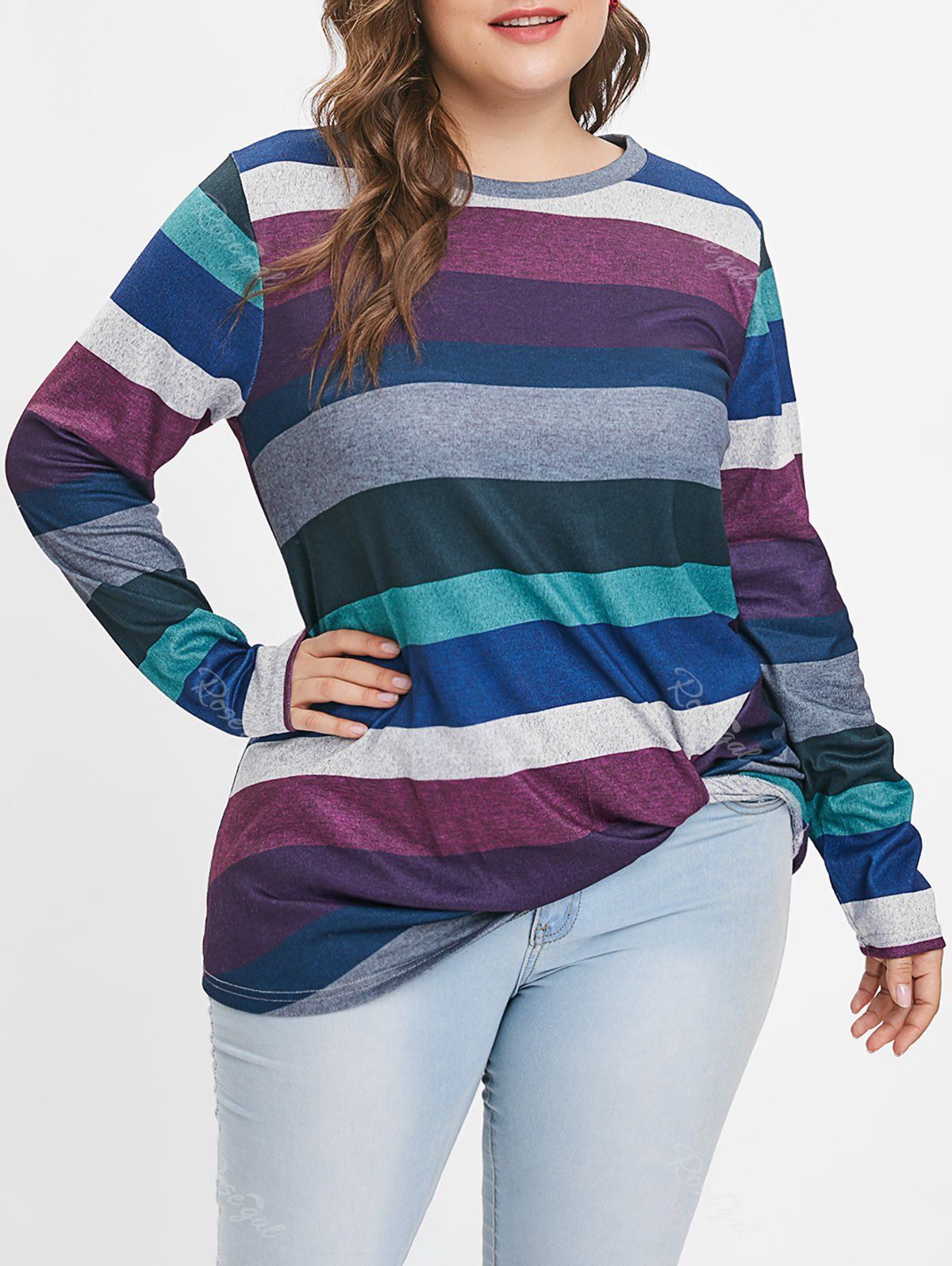 

Plus Size Striped Panel Twist T-shirt, Purple