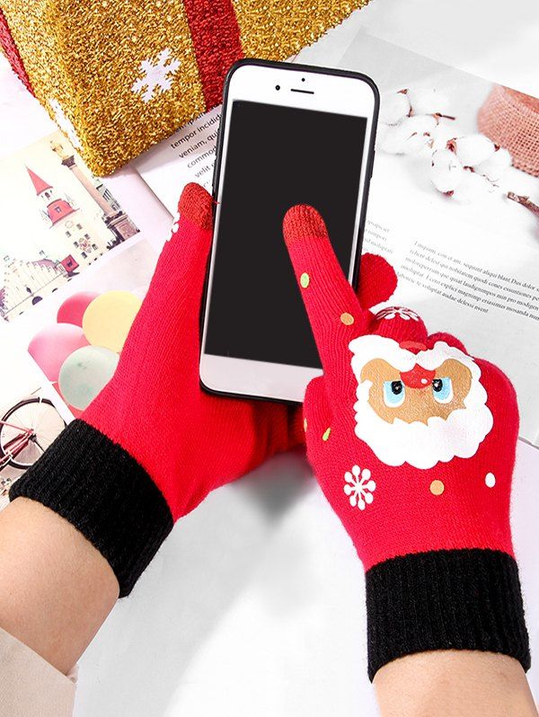 

Christmas Santa Claus Knitted Touch Screen Gloves, Red