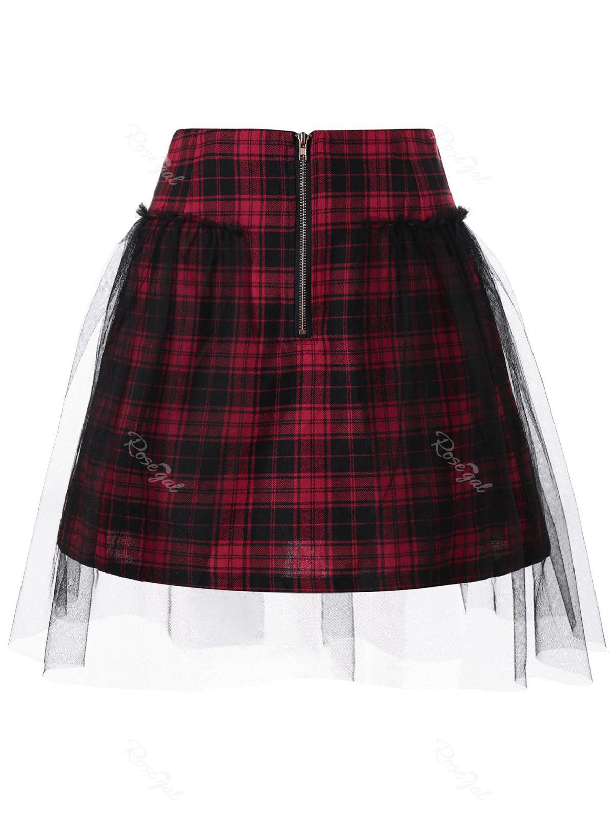 

Plus Size Plaid Mesh Splicing Zip Fly Skirt, Multi