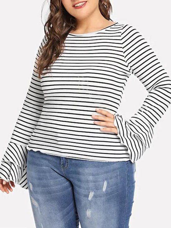 

Plus Size Stripe Bell Sleeve T-shirt, White