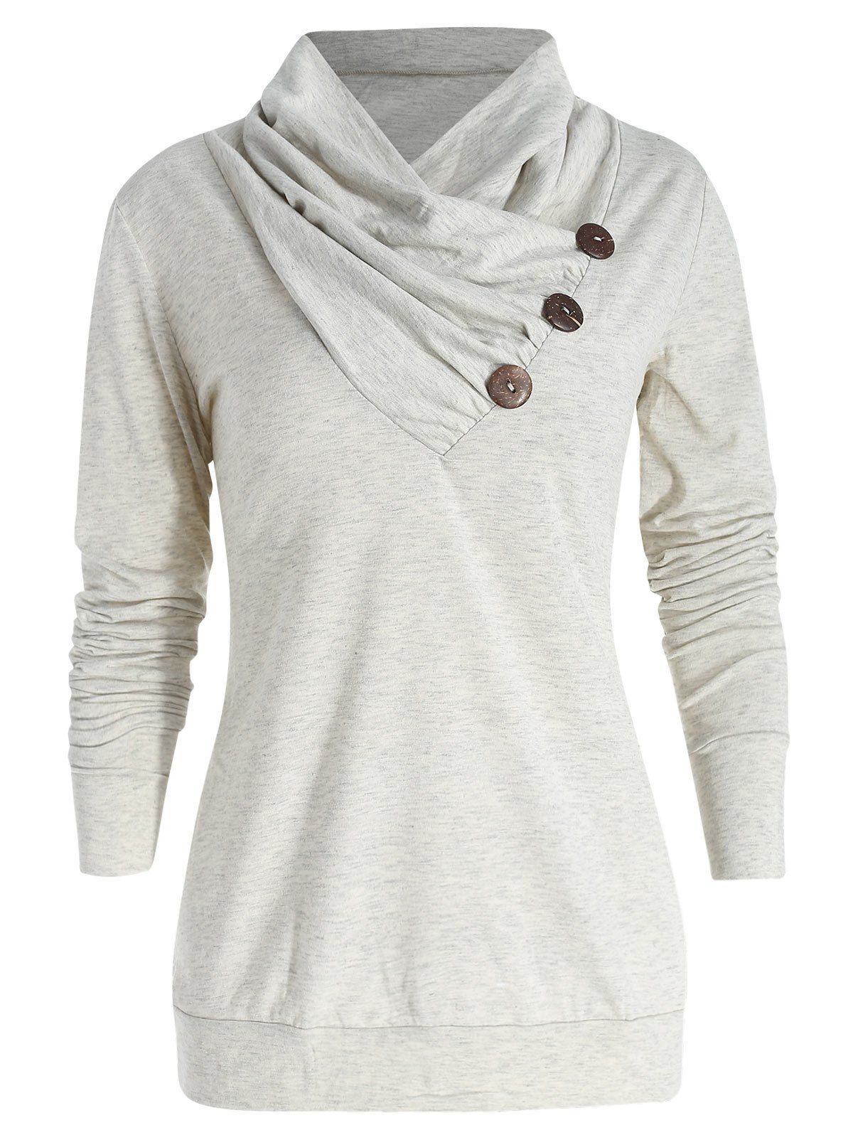 [37% OFF] Cowl Neck Button Embellished T Shirt | Rosegal