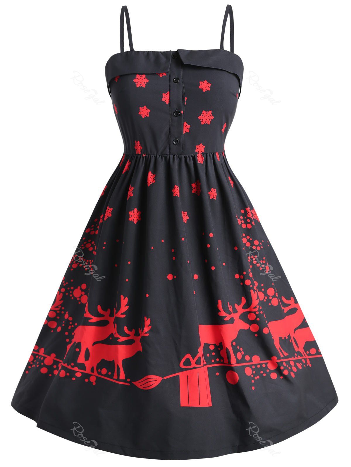 Plus Size Elks Print Christmas Vintage Flare Dress