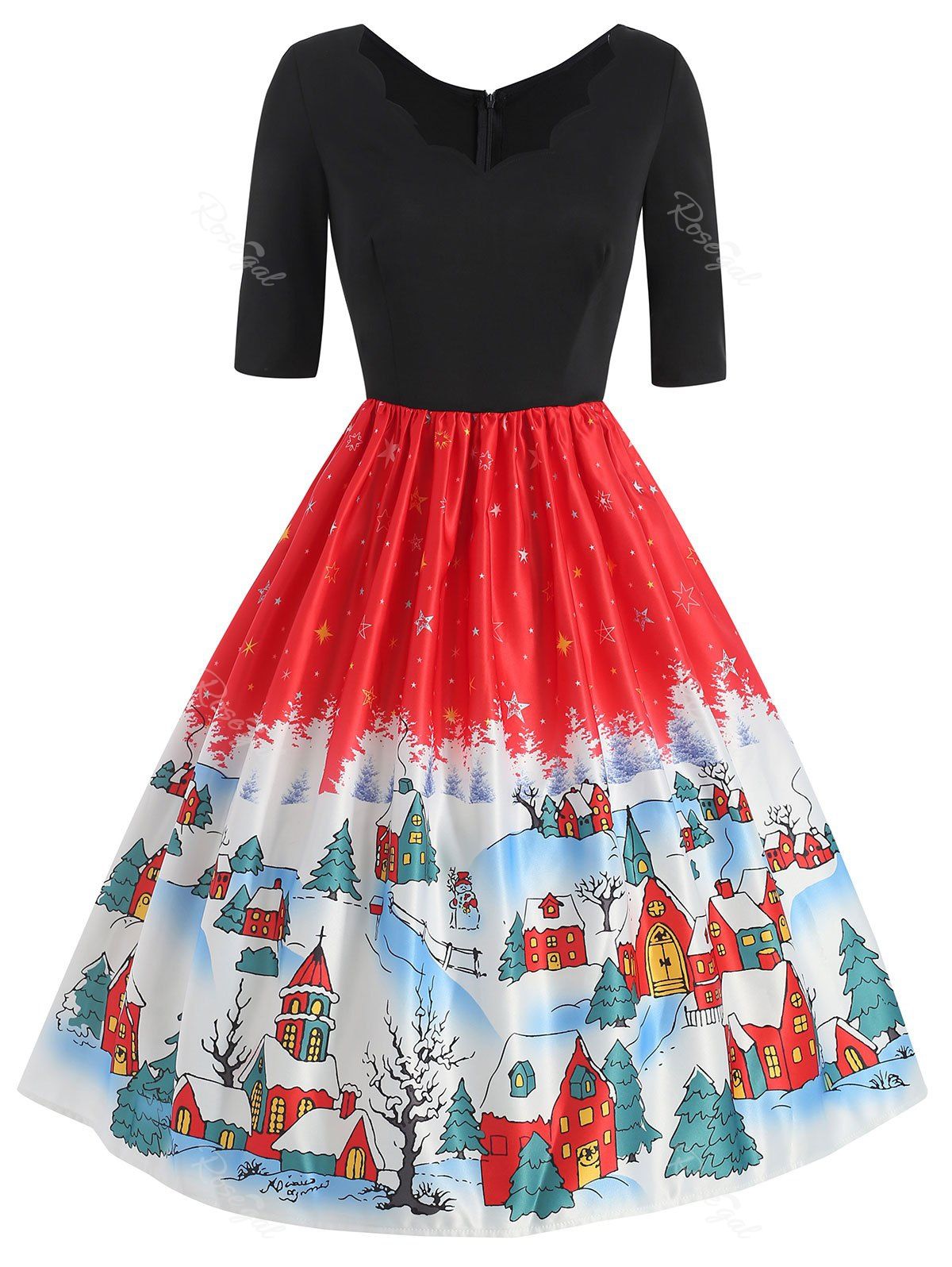 

Plus Size Vintage Snowflake Christmas Flare Dress, Red