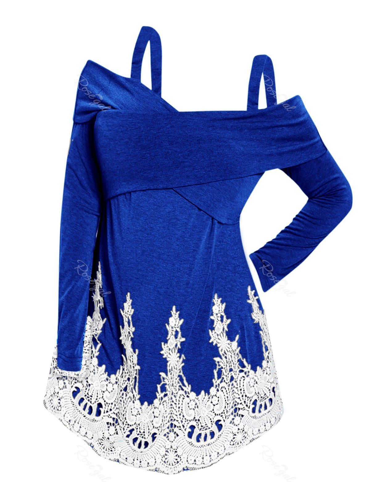 

Front Criss Cross Plus Size Applique T-shirt, Blue