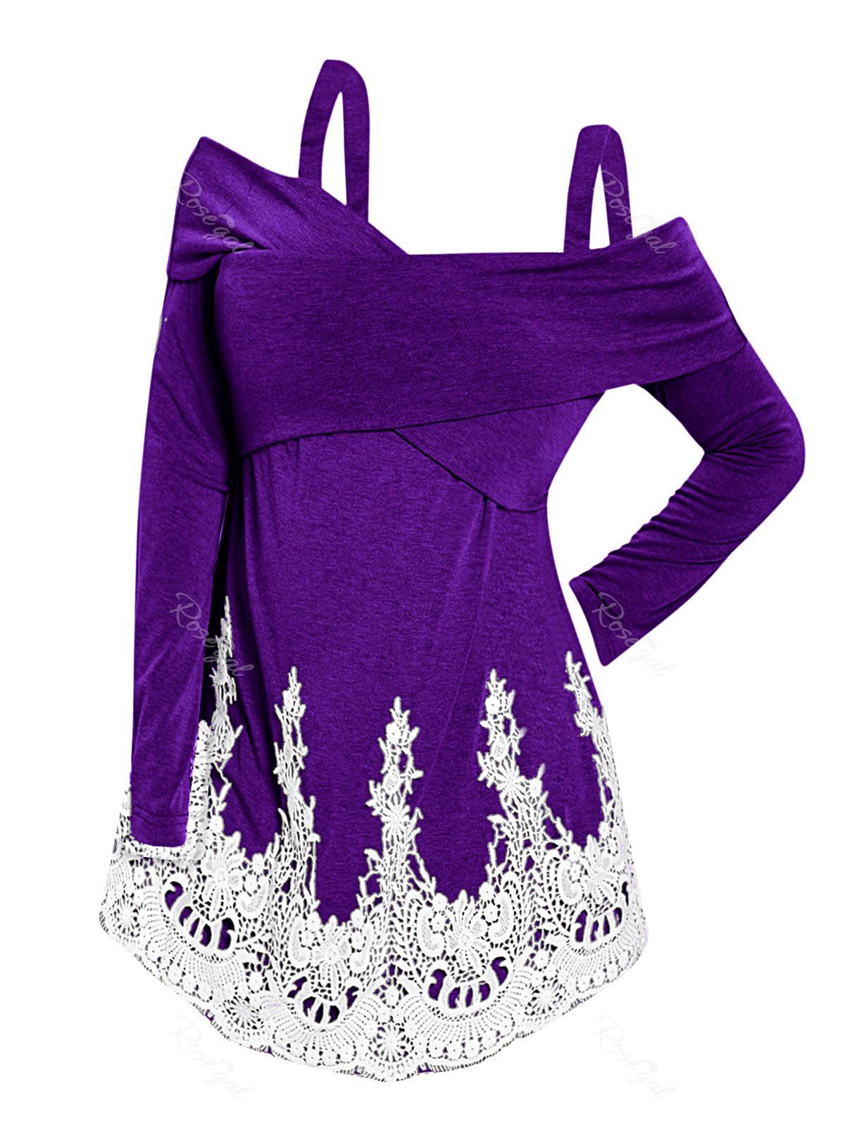 

Front Criss Cross Plus Size Applique T-shirt, Purple flower