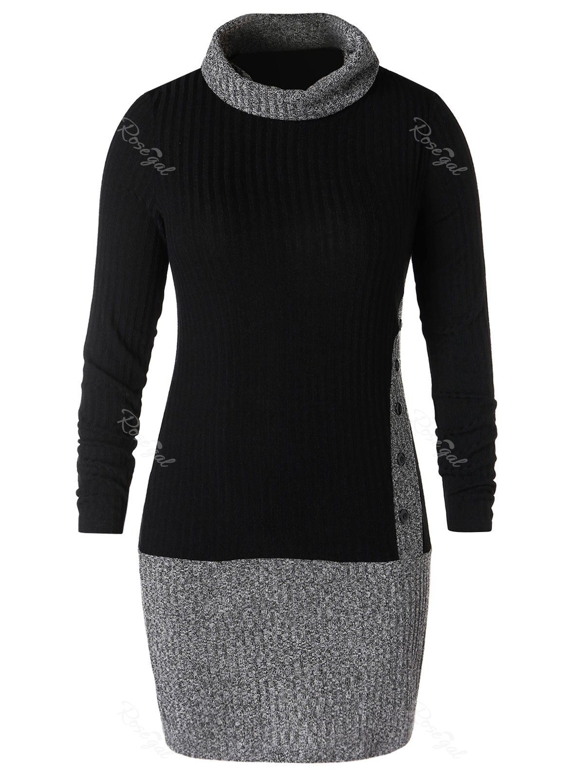 

Plus Size Turtleneck Contrast Mini Dress, Black
