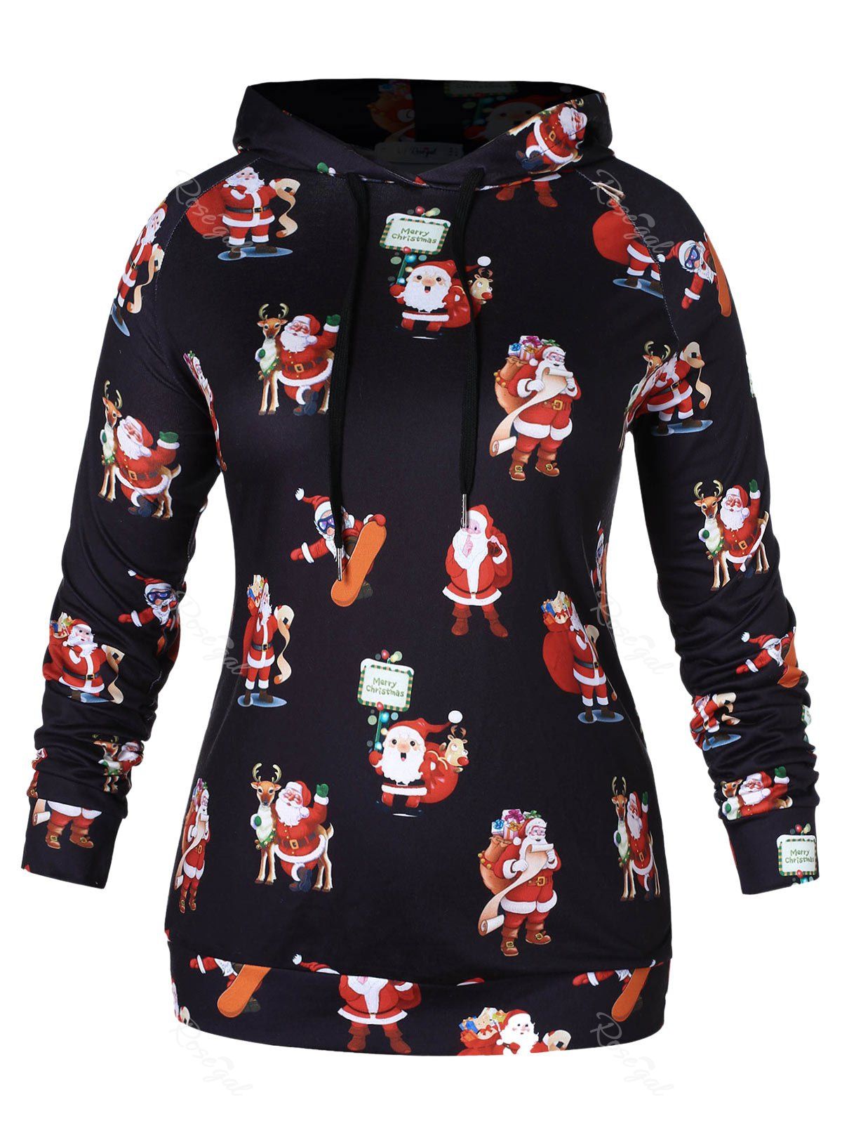 

Christmas Santa Claus Print Plus Size Hoodie, Black