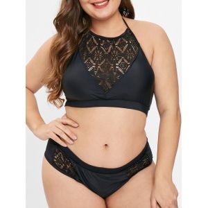 

Padded Plus Size Halter Neck Bikini Set, Black