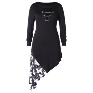 

Plus Size High Low Hem Chains T-shirt, Black