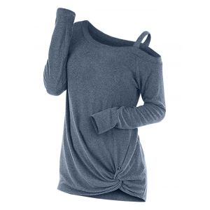 

Knotted Skew Neck Sweater, Blue