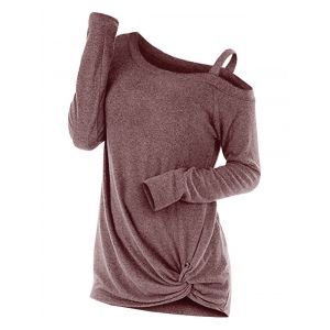 

Knotted Skew Neck Sweater, Coffee