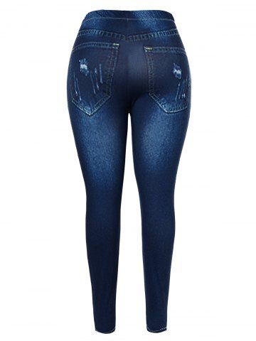 

Plus Size High Waisted 3D Graphic Leggings, Denim dark blue