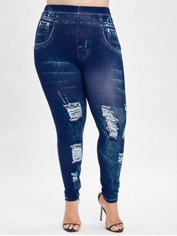 2019 high rise 3d jean print plus size skinny leggings