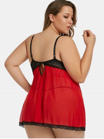 

Plus Size Lace Panel High Waist Babydoll, Red