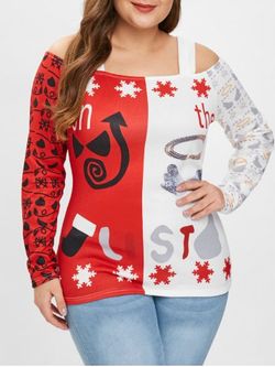 T-shirt de Noël Graphique de Grande Taille à Manches Longues - RED - 1X