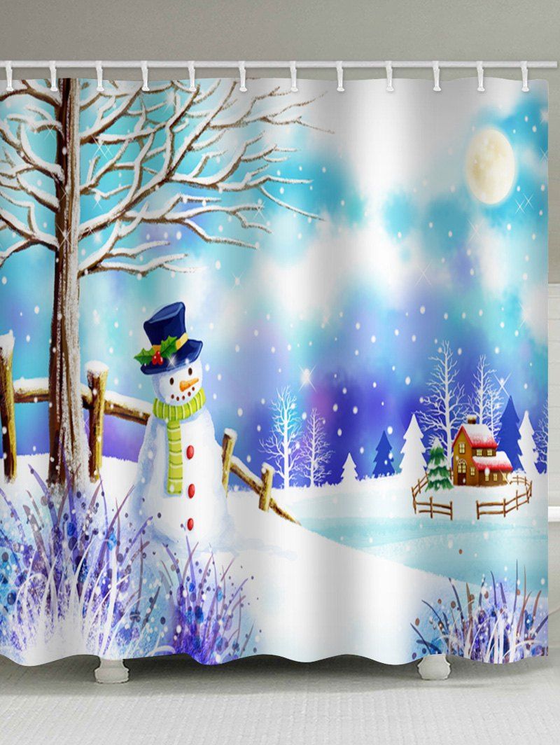 

Christmas Snowman Theme Waterproof Shower Curtain, White