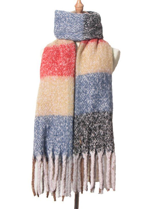 

Winter Tassel Plaid Pattern Thick Shawl Scarf, Multi-b