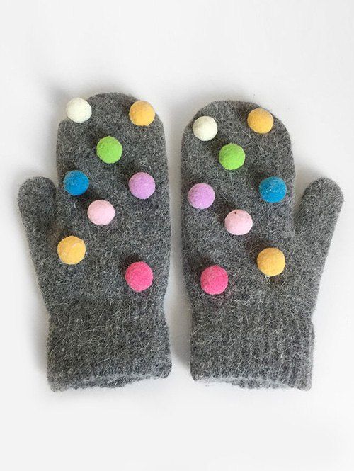

Novelty Fuzzy Balls Decorative Mitten Gloves, Gray
