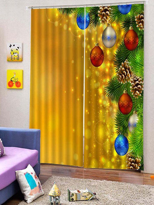 

2PCS Christmas Snowflake Ball Window Curtains, Golden brown